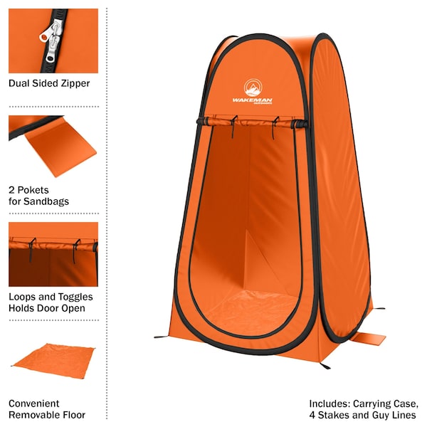 Wakeman Pop Up Pod - Portable Privacy Shower, Dressing Room, or Toilet Tent by Wakeman Orange - 75-CMP1166