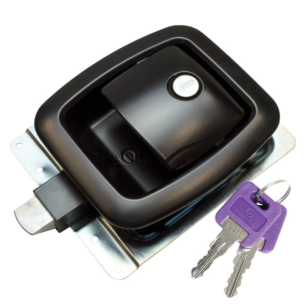 Global RV Compartment Door Lock, Slam Style, Black, Southco version, Metal Back Plate, Keyed to G3xx - BLL-50101-2006-1PK