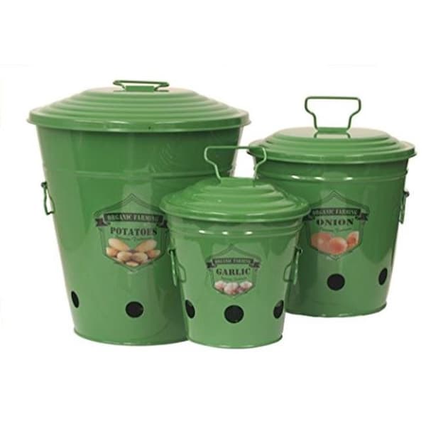 Houston International Trading Houston International Trading 6516E S.3 SA Enameled Galvanized Kitchen Storage Containers; Sage - 6516E S.3 SA