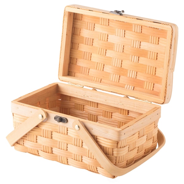 Vintiquewise Small Woodchip Picnic Basket with Cover and Folding Handles - QI003505.S