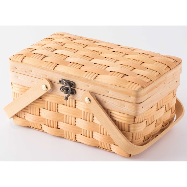 Vintiquewise Small Woodchip Picnic Basket with Cover and Folding Handles - QI003505.S