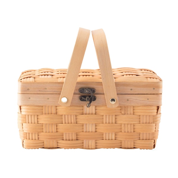 Vintiquewise Small Woodchip Picnic Basket with Cover and Folding Handles - QI003505.S