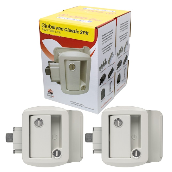 Global 2-PACK Keyed Alike, Standard Towable RV Entry Door Lock, G3xx keyed, For Standard RV Locks, White - TTL-43610AL-9009-2PK