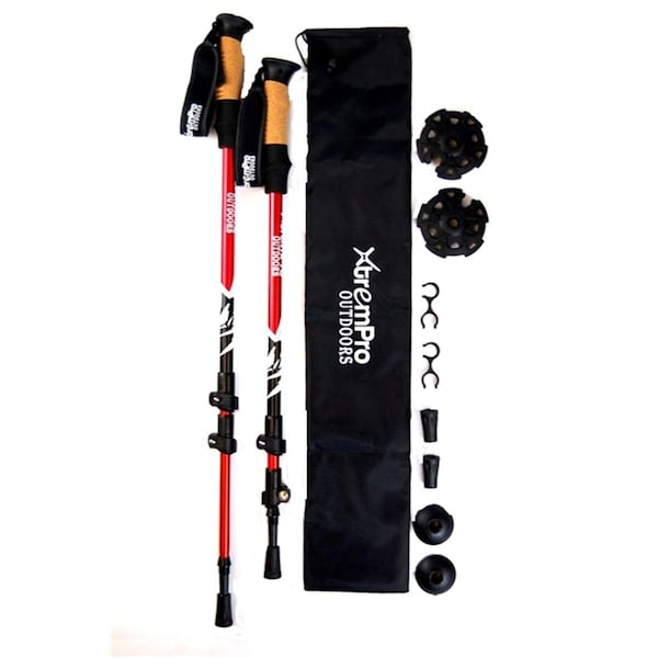 Xtrempro Xtrempro TK01-RD Hiking Trekking Poles Sticks Lightweight 7075 Aluminum Quick Flip-Lock Secure Cork Grip Handles; Red - TK01-RD