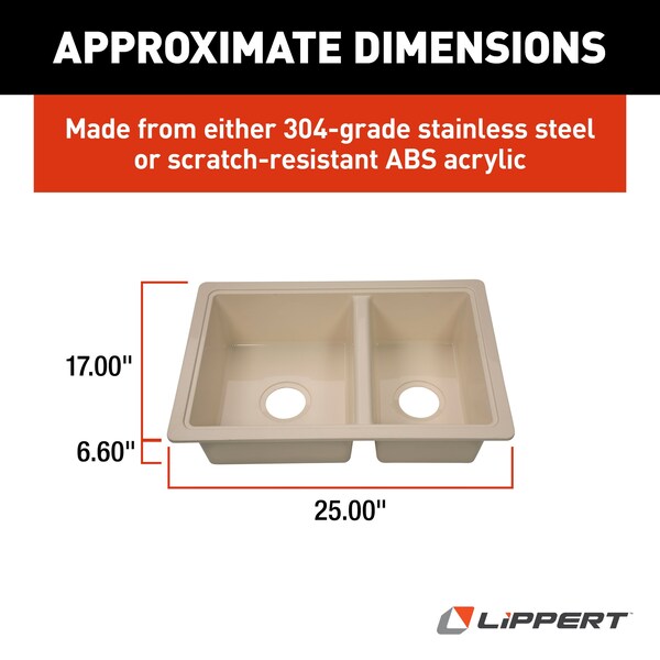 Lippert 25IN X 17IN DOUBLE BOWL SINK - PARCHMENT - 809029
