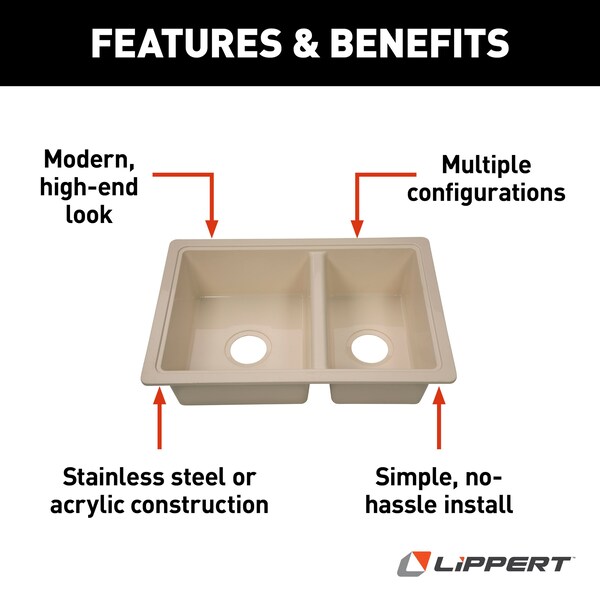 Lippert 25IN X 17IN DOUBLE BOWL SINK - PARCHMENT - 809029
