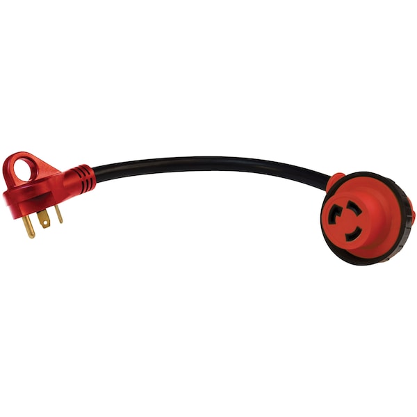 Valterra Valterra A10-3030D90 Mighty Cord 90 Degree Detachable 12 Adapter Cord - 30AM to 30AF, Red Bulk - A10-3030D90