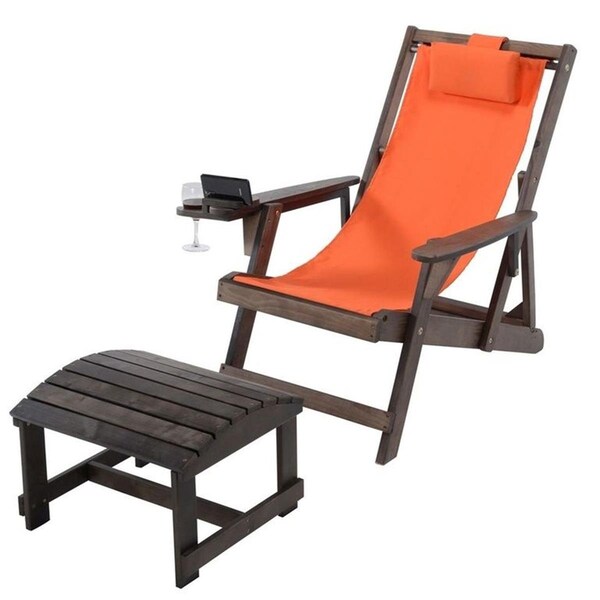 Cama Romantic Collection Canvas Sling Chair with Cup and Wine Holder and Ottoman - CA2817089