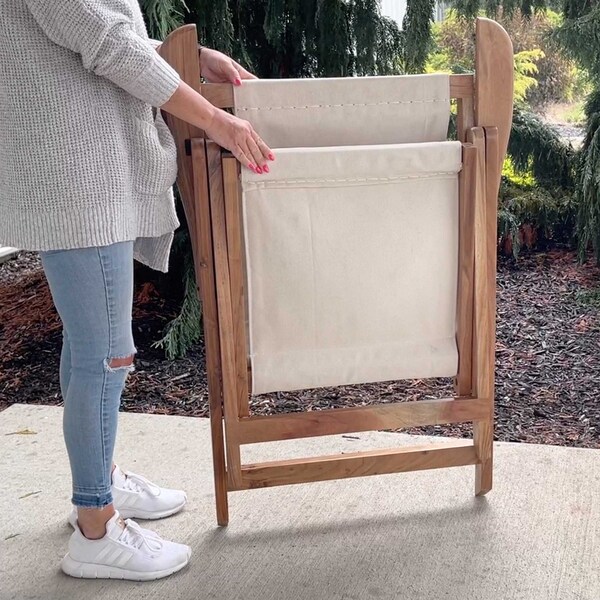 Amerihome Acacia and Canvas Folding Arm Chair - AWFDC