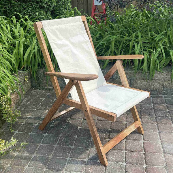 Amerihome Acacia and Canvas Folding Arm Chair - AWFDC