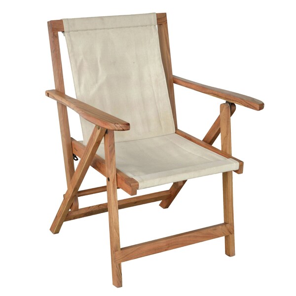 Amerihome Acacia and Canvas Folding Arm Chair - AWFDC