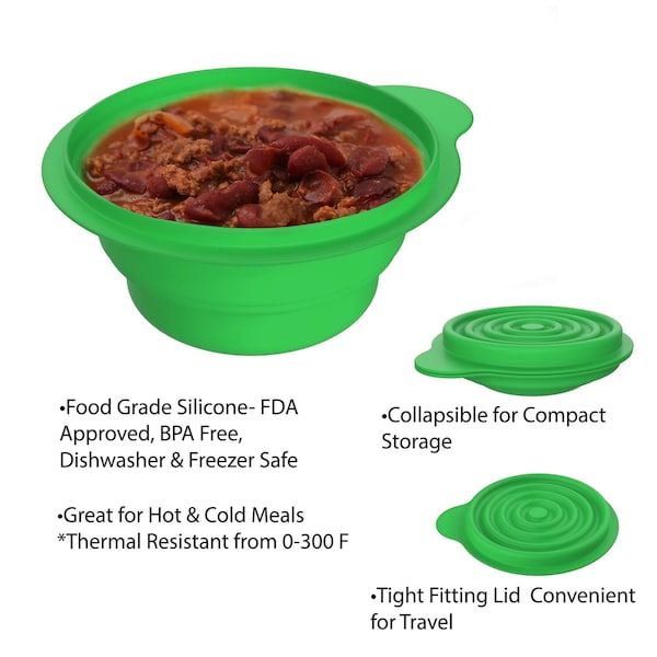 Wakeman Collapsible Bowls with Lids - BPA Free Silicone Food Bowl for Camping by Outdoors 2 Pack - HW4700028