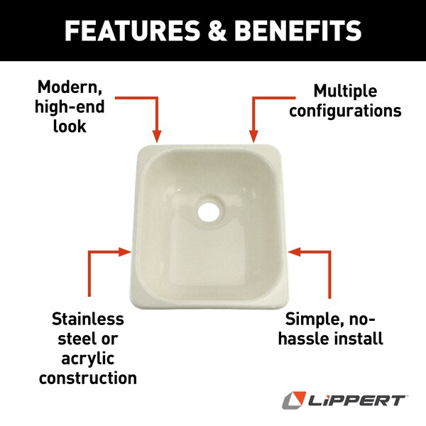 Lippert 13IN X 15IN OUTDOOR SINK; NO FAUCET LEDGE - WHITE - 209630