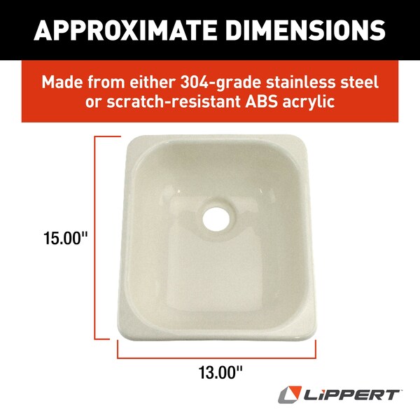 Lippert 13IN X 15IN OUTDOOR SINK; NO FAUCET LEDGE - WHITE - 209630