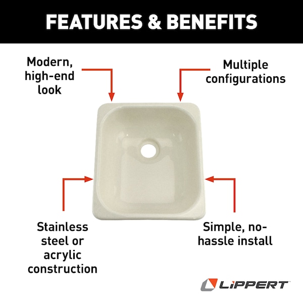Lippert 13IN X 15IN OUTDOOR SINK; NO FAUCET LEDGE - WHITE - 209630