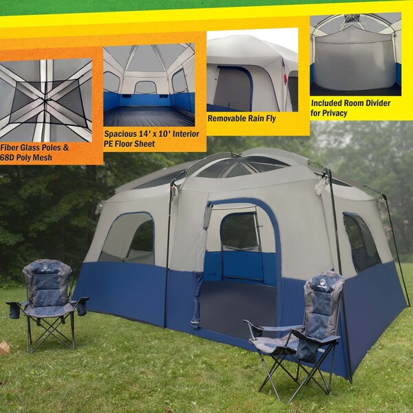Wakeman 10 Person Camping Tent - Large Outdoor Tent with Room Divider, 2 Doors, 4 Window by - 75-CMP1149