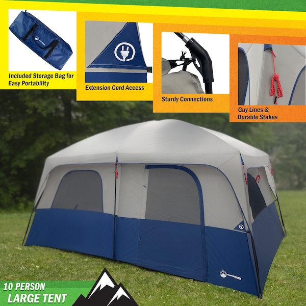 Wakeman 10 Person Camping Tent - Large Outdoor Tent with Room Divider, 2 Doors, 4 Window by - 75-CMP1149