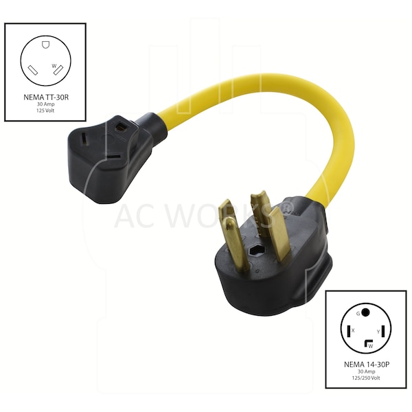 Ac Works 1.5FT 14-30P 30A 4-Prong Dryer Plug to 30A RV Adapter - RV1430TT-018