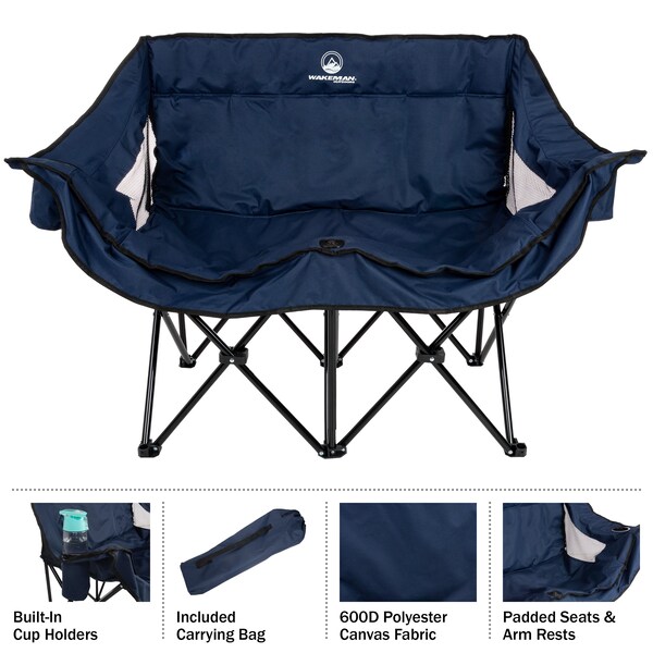 Wakeman Wakeman Outdoor Camping Chair Loveseat, Blue - 75-CMP1110