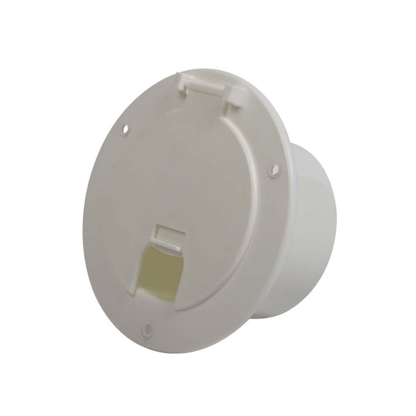 Superior Electric Deluxe Round Electric Cable Hatch with Back for 30A & 50A Cords - White - RVA1568
