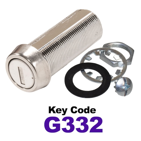 Global RV SS Compartment Lock, Cam/Blade Style, 1-3/4in Threaded Barrel, Blades not Included, Keyed to G332 - CLB-332-134-SS