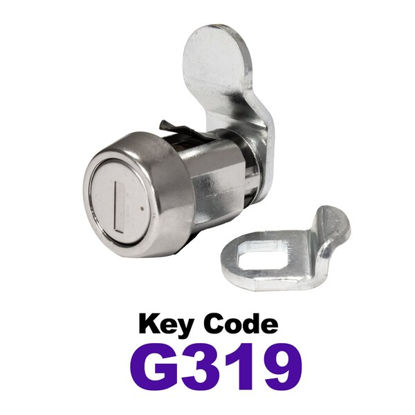 Global RV SS Compartment Lock, Cam/Blade Style, 7/8in Press in, Offset Blade, fit 5/8in Use, Keyed, G319 - CLB-319-78SI-SS
