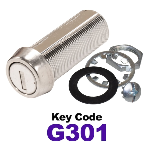 Global RV SS Compartment Lock, Cam/Blade Style, 1-3/4in Threaded Barrel, Blades not Included, Keyed to G301 - CLB-301-134-SS