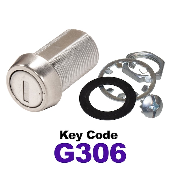 Global RV SS Compartment Lock, Cam/Blade Style, 1-1/8in Threaded Barrel, Blades not Included, Keyed to G306 - CLB-306-118-SS