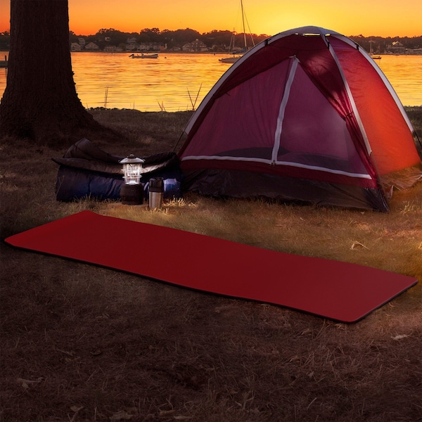 Wakeman Foam Sleep Pad - Lightweight Mat with Carry Handle for Hiking or Sleepovers by Outdoor Red - 75-CMP1015