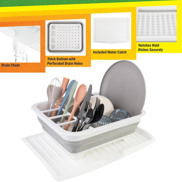 Wakeman Collapsible Dish Rack with Utensil Holder & Tray - BPA-Free Camping Drainer by Wakeman Gray - 75-CMP1138