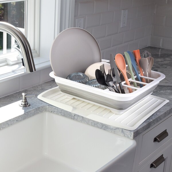Wakeman Collapsible Dish Rack with Utensil Holder & Tray - BPA-Free Camping Drainer by Wakeman Gray - 75-CMP1138