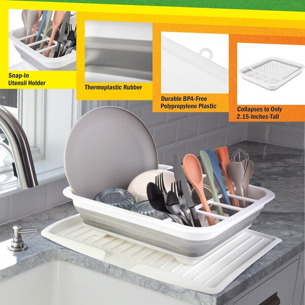 Wakeman Collapsible Dish Rack with Utensil Holder & Tray - BPA-Free Camping Drainer by Wakeman Gray - 75-CMP1138