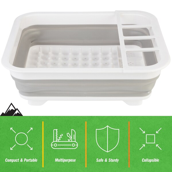 Wakeman Collapsible Dish Rack with Utensil Holder & Tray - BPA-Free Camping Drainer by Wakeman Gray - 75-CMP1138