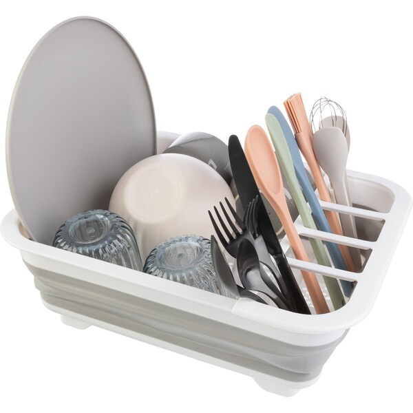 Wakeman Collapsible Dish Rack with Utensil Holder & Tray - BPA-Free Camping Drainer by Wakeman Gray - 75-CMP1138