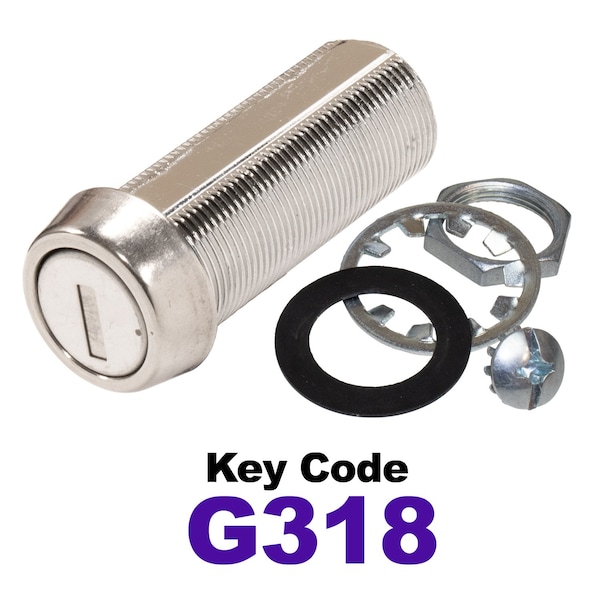 Global RV SS Compartment Lock, Cam/Blade Style, 1-3/4in Threaded Barrel, Blades not Included, Keyed to G318 - CLB-318-134-SS