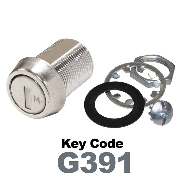 Global RV SS Compartment Lock, Cam/Blade Style, 7/8in Threaded Barrel, Blades not Included, Keyed to G391 - CLB-391-78-SS