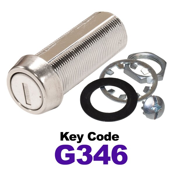 Global RV SS Compartment Lock, Cam/Blade Style, 1-3/4in Threaded Barrel, Blades not Included, Keyed to G346 - CLB-346-134-SS