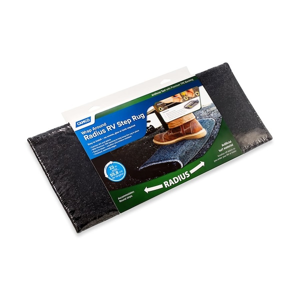 Camco STEP RUG, PREMIUM, TURF W/UV&TPE, HEMMED, RADIUS 22IN WIDE, BLACK - 42947