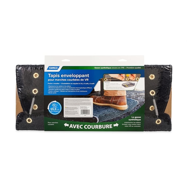 Camco STEP RUG, PREMIUM, TURF W/UV&TPE, HEMMED, RADIUS 22IN WIDE, BLACK - 42947