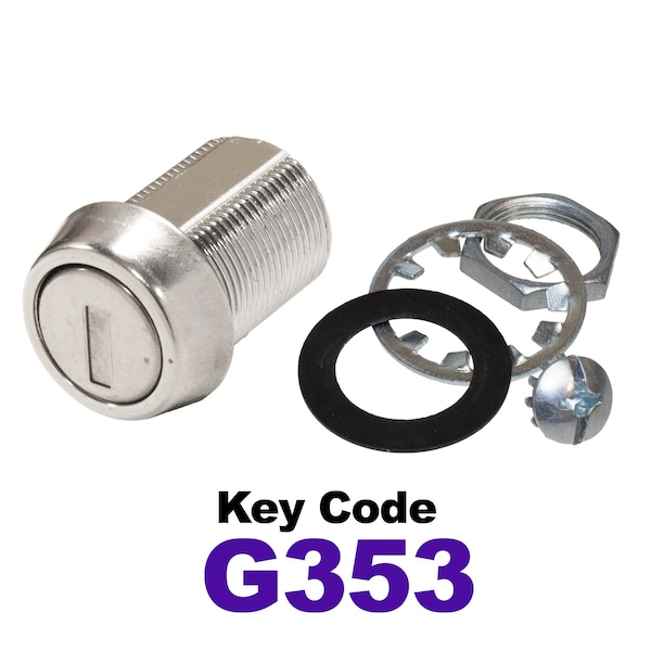 Global RV SS Compartment Lock, Cam/Blade Style, 7/8in Threaded Barrel, Blades not Included, Keyed to G353 - CLB-353-78-SS