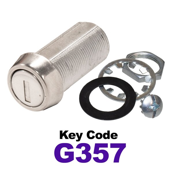 Global RV SS Compartment Lock, Cam/Blade Style, 1-3/8in Threaded Barrel, Keyed to G357, Blades not Included - CLB-357-138-SS