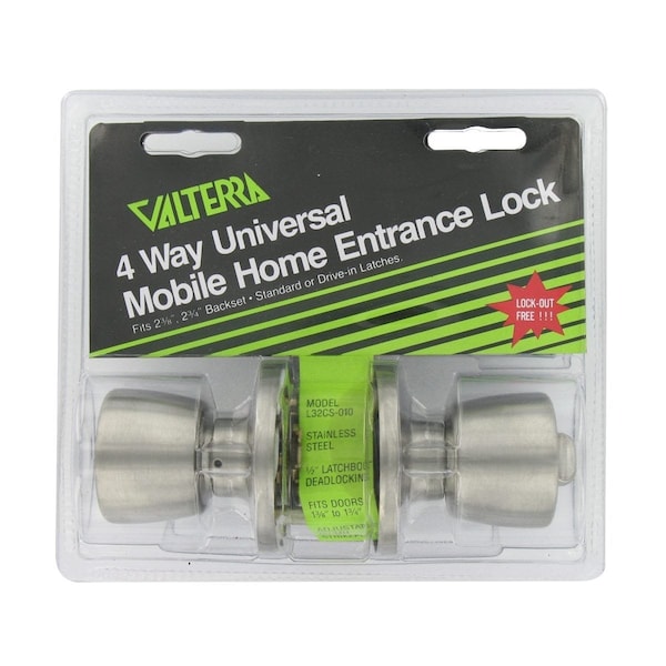Valterra DOOR LOCK, ENTRANCE, 4-WAY UNIVERSAL, KNOB X KNOB, SS, CLAM SHELL - L32CS010