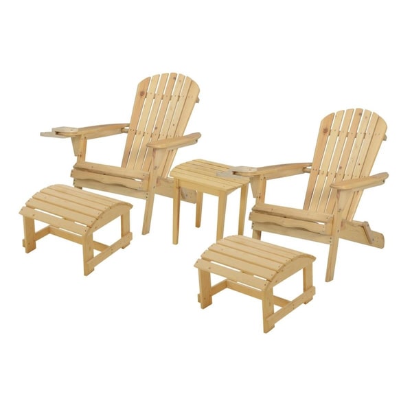 W Unlimited 35 x 32 x 28 in. 2 Foldable Chair with Ottoman & 1 End Table, Natural - SW2136NCSET5