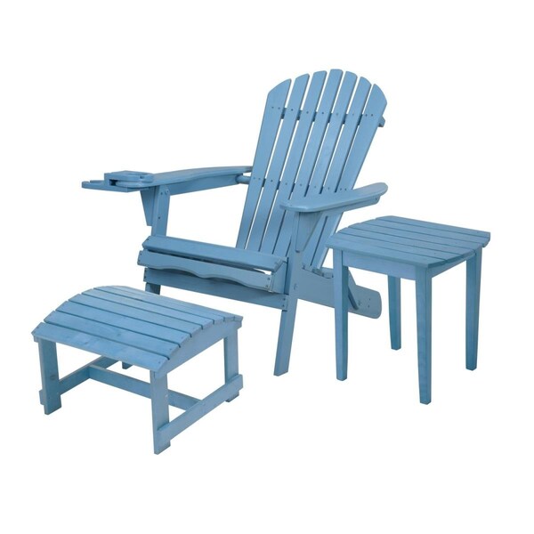 W Unlimited 35 x 32 x 28 in. Foldable Chair with Cup Holder & Ottoman, Sky Blue - SW2136SB-CHOTET