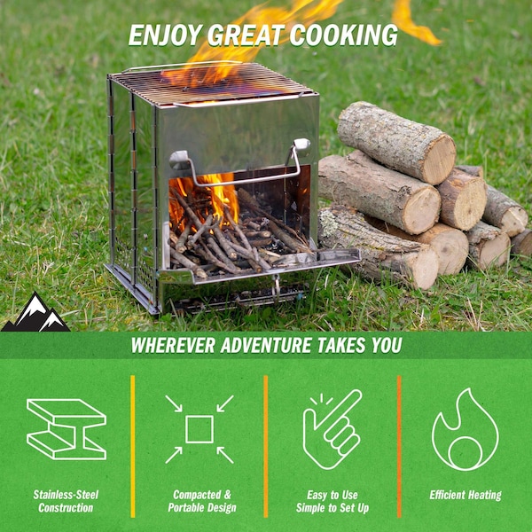 Wakeman Camping Stove - Stainless Steel Wood Burning Portable Rocket Stove for Camping by Wakeman - 75-CMP1157