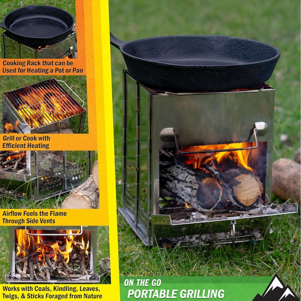 Wakeman Camping Stove - Stainless Steel Wood Burning Portable Rocket Stove for Camping by Wakeman - 75-CMP1157