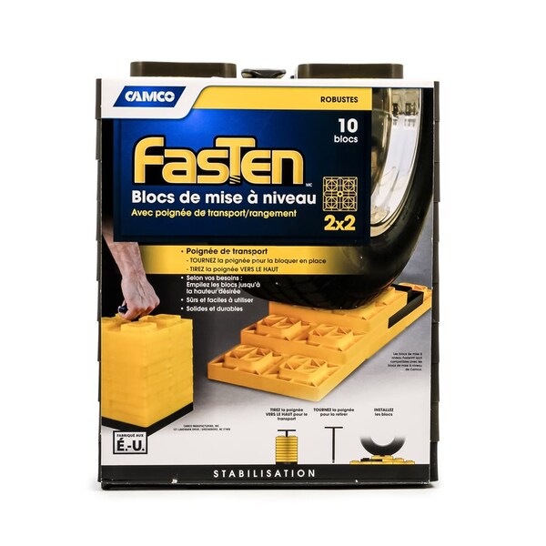 Camco FASTEN LEVELING BLOCKS WITH T-HANDLE, 2X2, BROWN, PK 10 - 44521