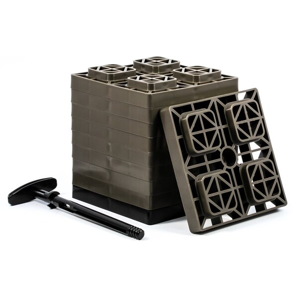 Camco FASTEN LEVELING BLOCKS WITH T-HANDLE, 2X2, BROWN, PK 10 - 44521