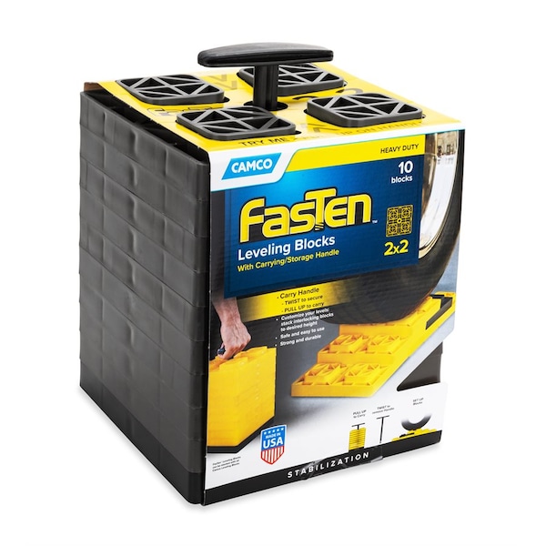 Camco FASTEN LEVELING BLOCKS WITH T-HANDLE, 2X2, BROWN, PK 10 - 44521