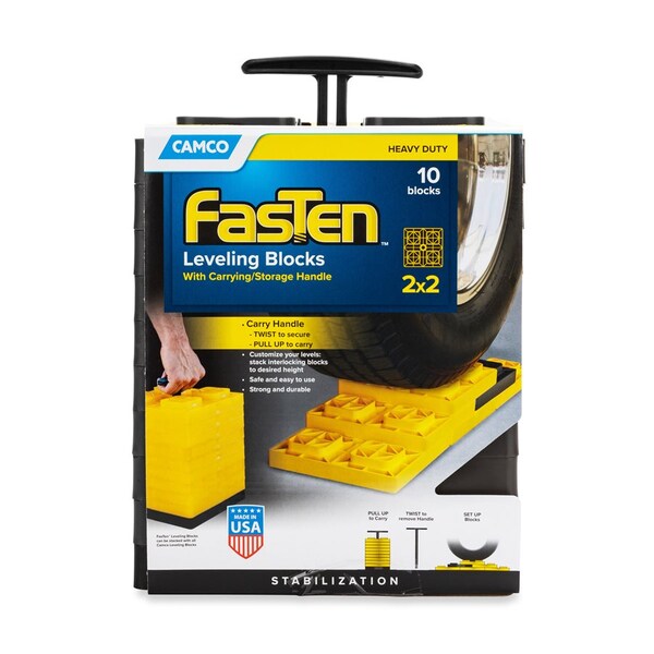 Camco FASTEN LEVELING BLOCKS WITH T-HANDLE, 2X2, BROWN, PK 10 - 44521